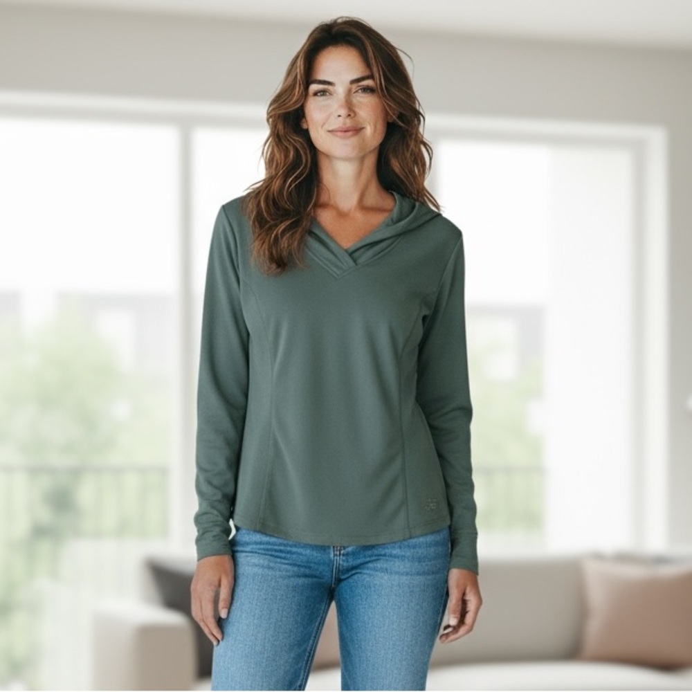 REI Women’s Small Fleece Hoodie Pullover Green Outdoor Hiking Cozy Core Winter